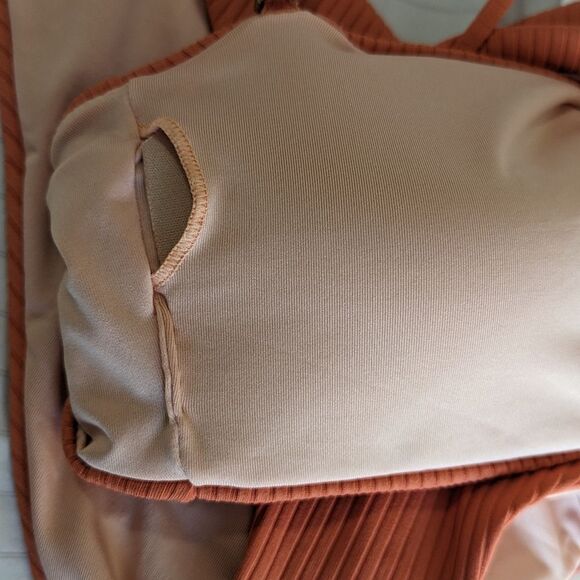 Madewell Bikini Set Convertible Ribbed Lined Bandeau Cheeky Sz S Coral N… - Picture 13 of 13